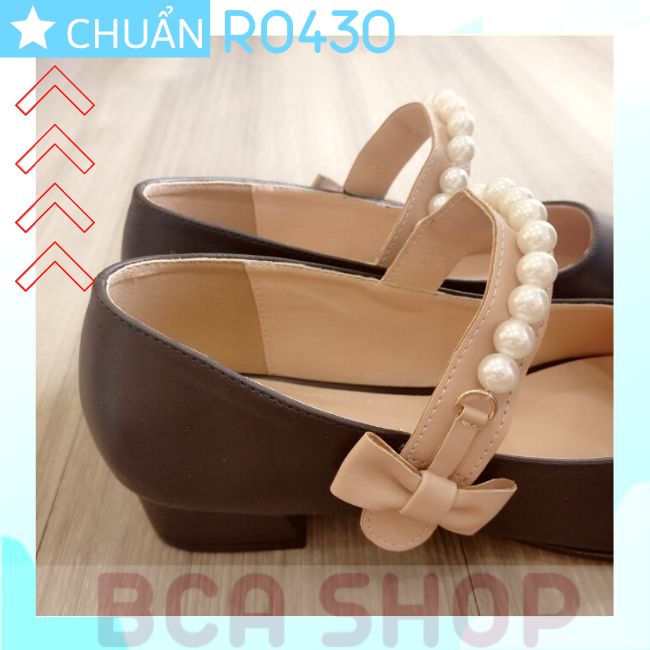 Giày cao gót nữ màu đen 4p RO430 ROSATA tại BCASHOP kiểu dáng công chúa với quai ngang đính ngọc tr.ai và nhấn nơ