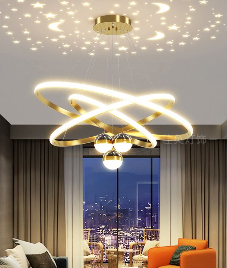 Đèn Thả Monsky Iven 3 Vòng 3 Rọi Hiện Đại Phản Chiếu Hình Trăng Sao Vô Cùng Đẹp Mắt 3 Chế Độ Ánh Sáng - Vàng