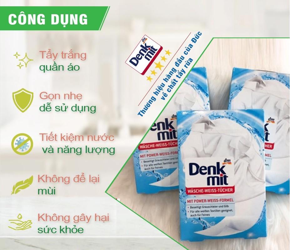 Giấy Tẩy Trắng Quần Áo Denkmit, Tẩy Trắng Hiệu Quả, An Toàn Với Quần Áo, Giữ Vải Bền Màu, Dùng Cho Máy Giặt, Nhập Đức