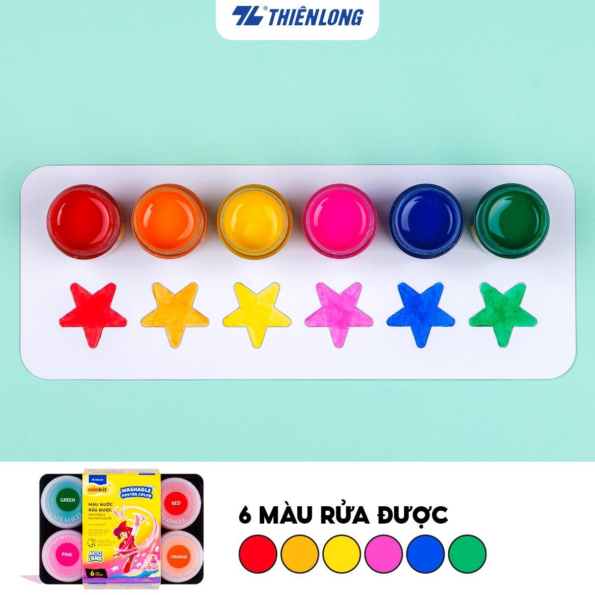 Hộp 6/12 màu nước rửa được - Washable Poster Color Thiên Long Colokit - Nhân vật Futy Akooland thế giới học cụ thần kỳ