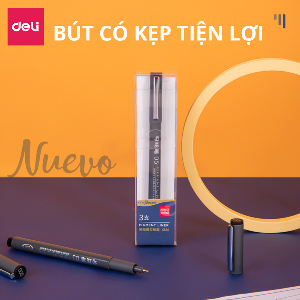 Set Bút Đi Nét Kỹ Thuật Nhiều Cỡ Ngòi Màu Đen Kháng Nước Caligraphy  Deli - Phù Hợp Vẽ Viền Tranh Phác Hoạ Vẽ Kiến Trúc Công Nghệ - S573