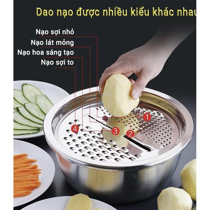 Bộ Rổ Nạo Củ Quả 3 IN 1 Siêu Tiện Ích Nhà Bếp, Rổ Nạo Đa Năng Inox 304 Không Gỉ - MS124