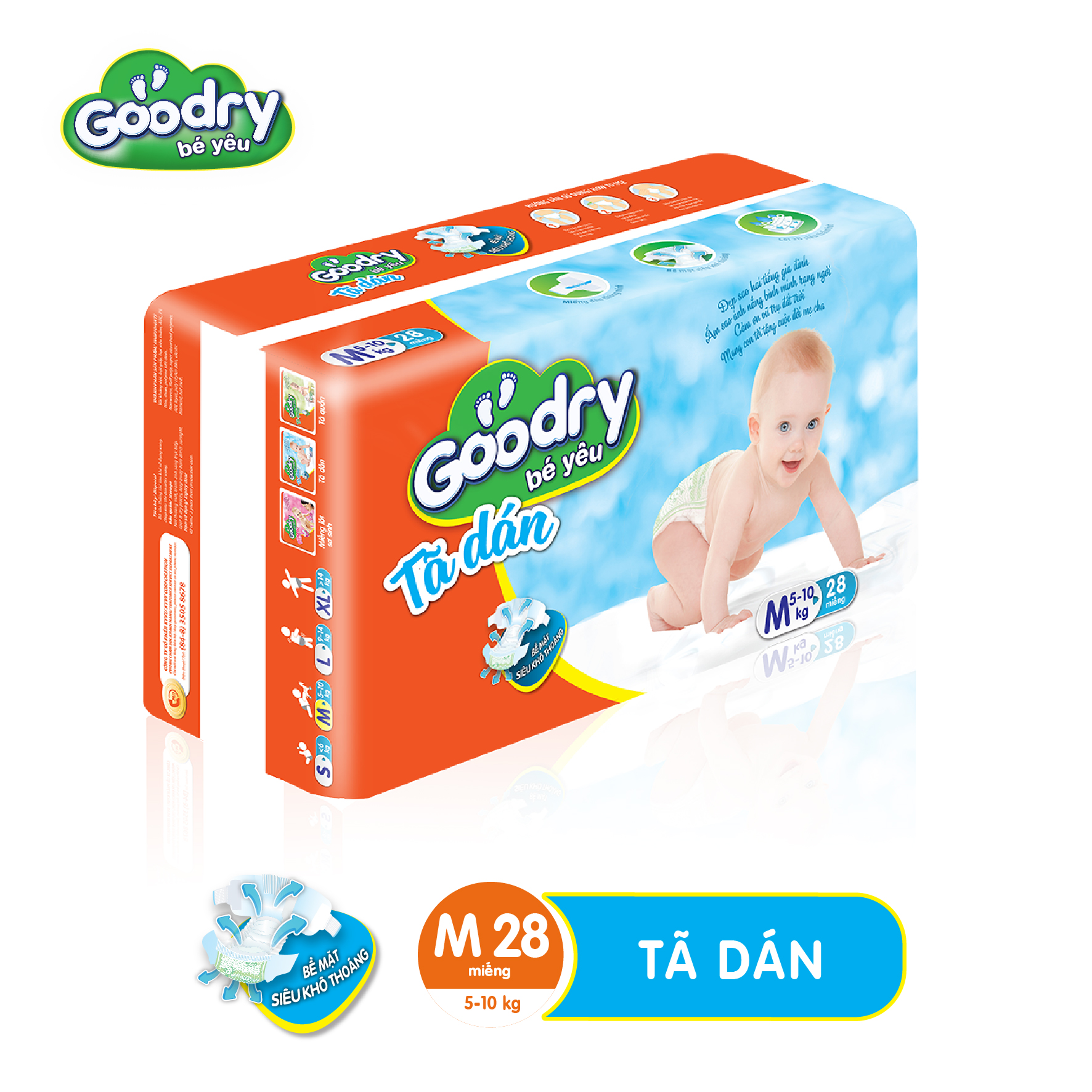 Tã dán Goodry size M28 công nghệ Nhật Bản màng đáy thoáng khí