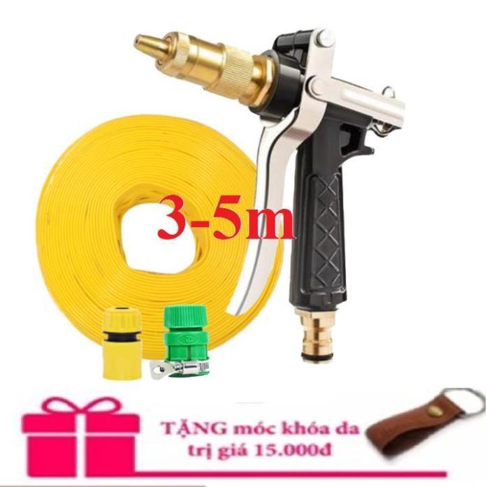 Bộ dây vòi xịt nước rửa xe,tưới cây .tăng áp 3 lần,loại 3m,5m 206236 đầu đồng,cút,nối nhựa vàng+ tặng móc khoá TL