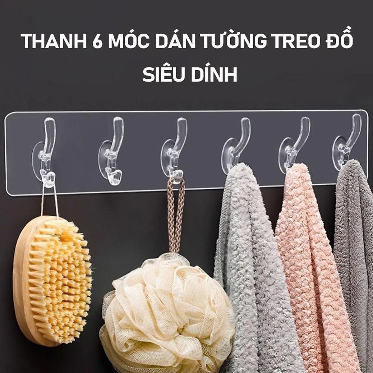 Móc Treo Quần Áo Dán Tường 6 Móc Trong Suốt Chịu Lực Tốt