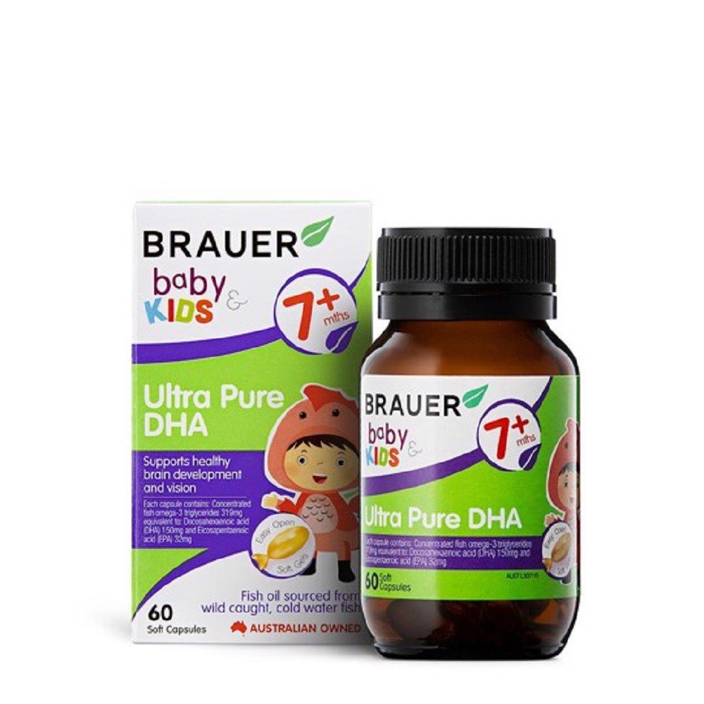 Viên mềm bổ sung DHA tinh khiết Brauer Baby & Kids Ultra Pure DHA cho trẻ từ 7 tháng tuổi (60 viên)