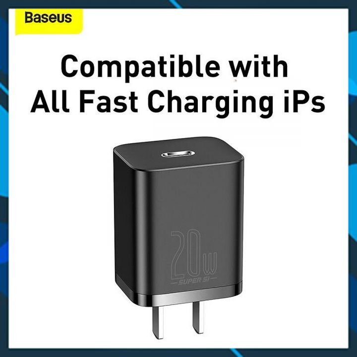 Bộ sạc nhanh 20W USB Type C Baseus Super SI Quick Charger QC3.0 cho iPhone 12 (1C, 20W, Chân dẹt) -Hàng Chính Hãng