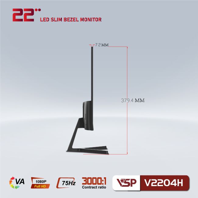 Màn hình máy tính 22inch VSP V2204H [ĐEN] (21.5&quot; VA FHD 75Hz, HDMI+VGA) Phẳng LED Tràn Viền - Hàng chính hãng VSP phân phối