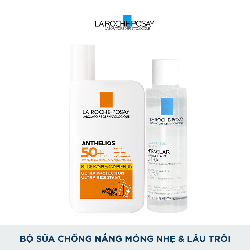 Bộ sữa chống nắng mỏng nhẹ &amp; lâu trôi La Roche-Posay Anthelios Invisible Fluid SPF50+