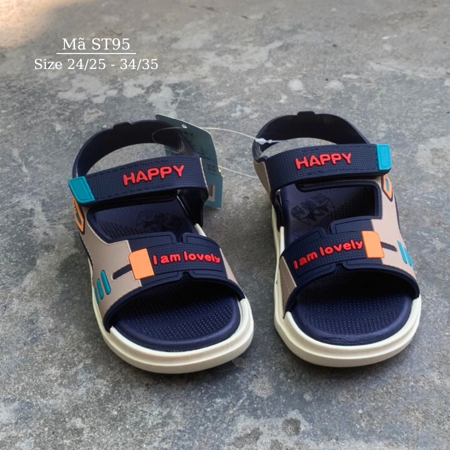 Sandal bé trai Happy nhựa dẻo êm bền quai hậu hở mũi xanh đen thời trang trẻ em 3 - 8 tuổi phong cách Hàn Quốc ST95