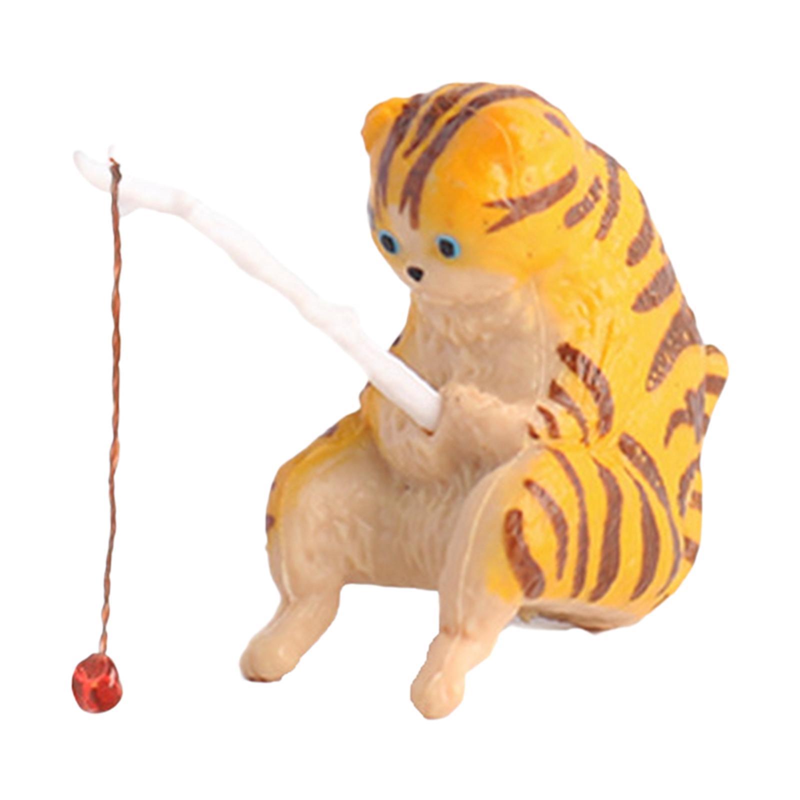 Cat Fishing Figurine Decorative Kitten Fishing Ornament for Garden