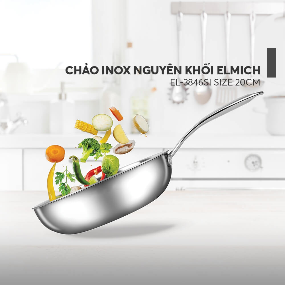 Chảo Nguyên Khối Sâu Lòng Inox 304 Elmich Trimax EL-3846 Nhiều Size,Hàng Chính Hãng, Đáy Từ -JoyMall