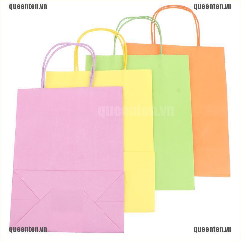 Solid Color Paper Party Bags Kraft Bag With Handles Recyclable Birthday Gift Bag QUVN