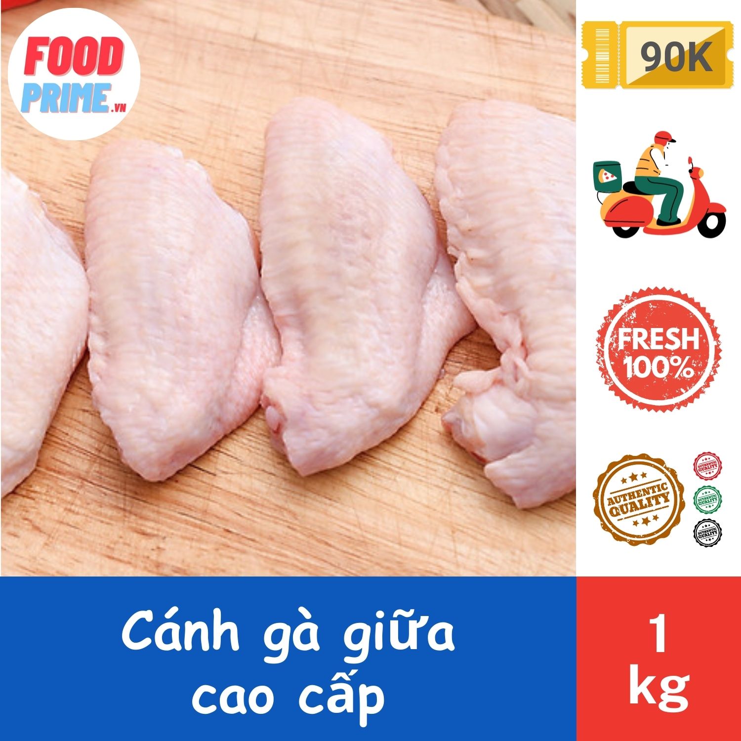 Cánh Gà Khúc Giữa Túi 1kg Premium - FoodPrime Market
