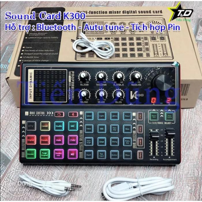Sound card K300 dành cho Thu âm, Karaoke Livestream Bigo có autotune bluetooth