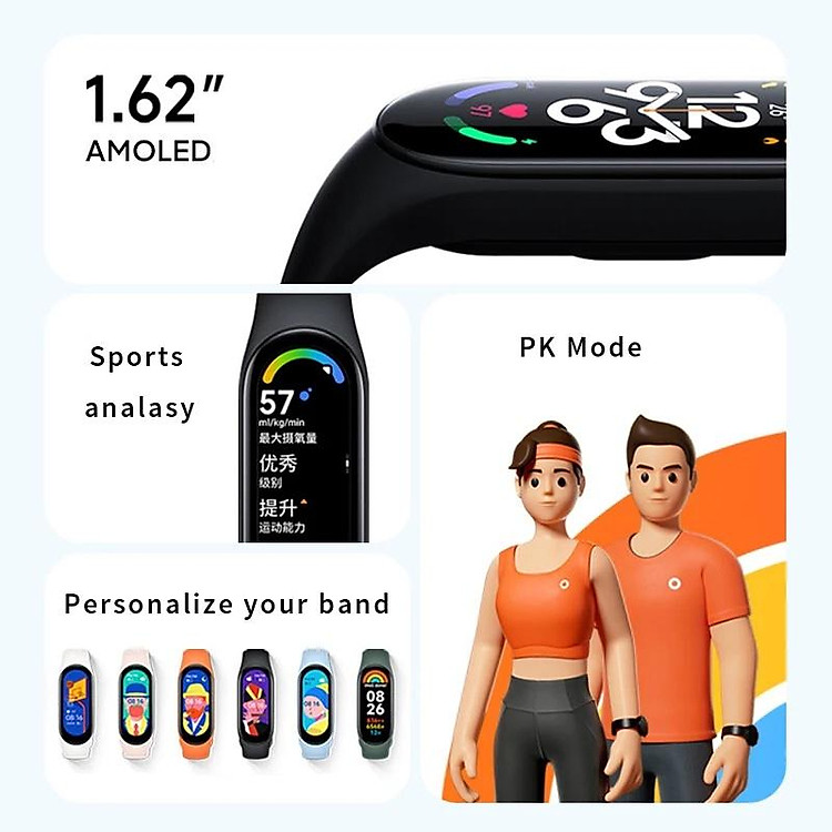 Đồng Hồ Thông Minh Xiaomi Mi Band 7 1.62" AMOLED Bluetooth 5.2 Với 120 Chế Độ Hỗ Trợ Luyện Tập đồng hồ thông minh-Hàng chính hãng
