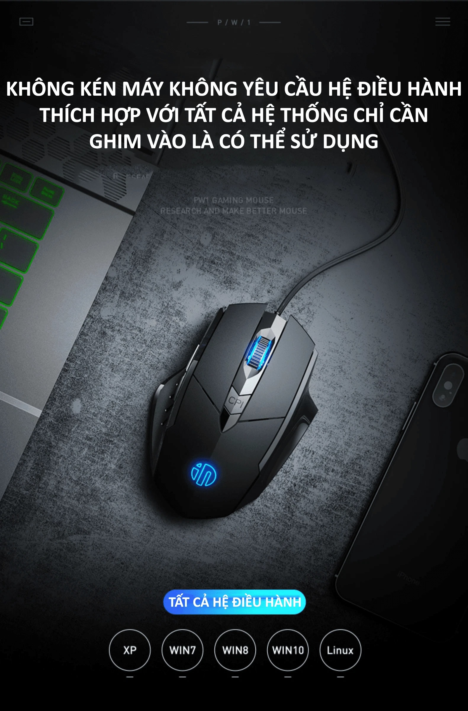 Chuột gaming máy tính có dây chống ồn silent click INPHIC PW1 đèn led 4 màu dành cho game thủ, văn phòng,... - HÀNG CHÍNH HÃNG