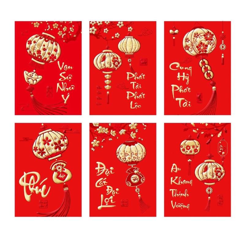 Set 6 phong bao lì xì tết đỏ thắm, chất đẹp, phong cách truyền thống