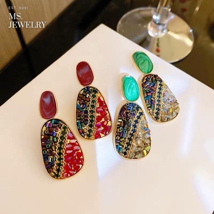 Khuyên Tai Bạc S925 Ms Jewelry Handmade Thủ Công Phong Cách Thời Trang Hiện Đại Style Hàn Quốc Màu Xanh