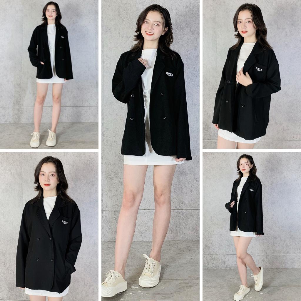 Áo khoác blazer công sở a5574 EMIX (màu đen), dáng dài, cổ vest, dài tay, form rộng, freesize, vải 1 lớp KHÔNG LỘ