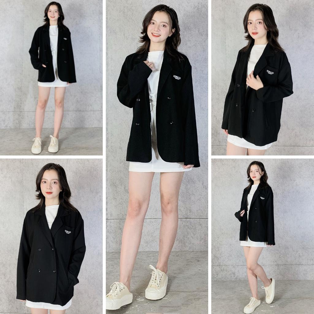 Áo khoác blazer công sở EMIX (màu đen), dáng dài, cổ vest, dài tay, form rộng, freesize, vải 1 lớp KHÔNG LỘ A5574