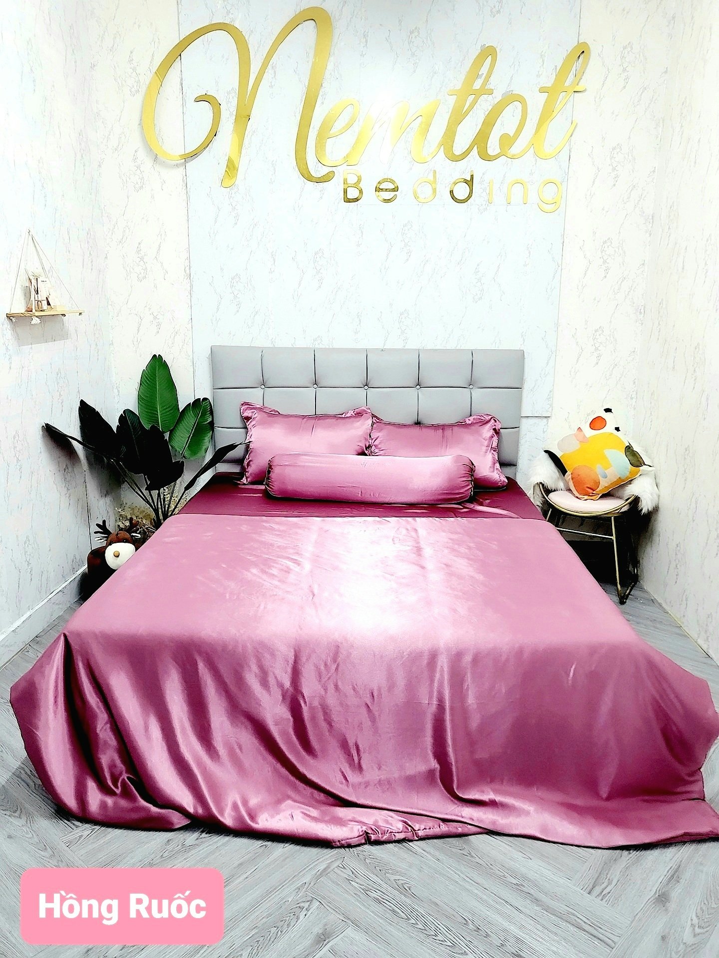 GIẢM % Ga bộ phi lụa Thái Tuấn cao cấp loại 1, bộ 4 món ga nệm và áo gối phi lụa hàng may - NEMTOTBEDDING