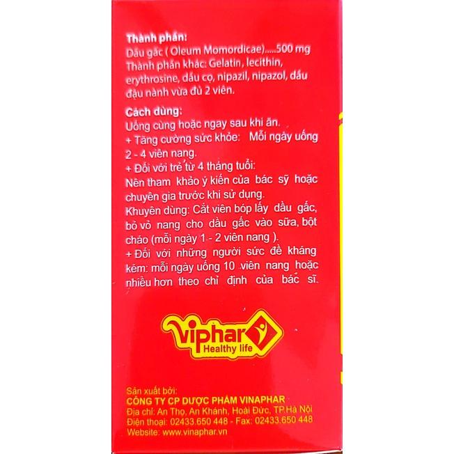 Viên uống bổ mắt dầu gấc Viphar - Lọ 100 viên