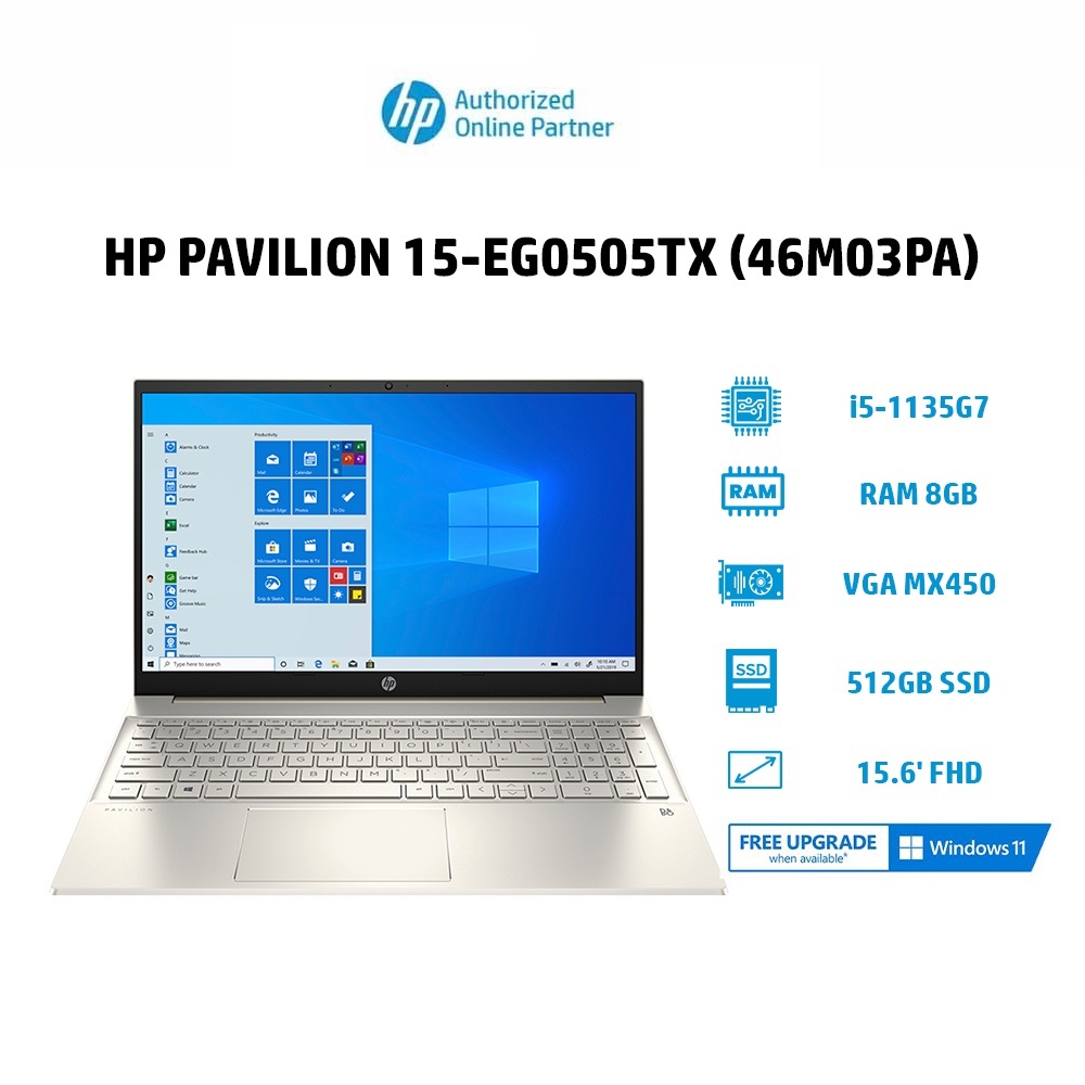 Laptop HP Pavilion 15-eg0505TX (46M03PA) i5-1135G7|8GB|512GB|VGA MX450 2GB|15.6' FHD Hàng chính hãng