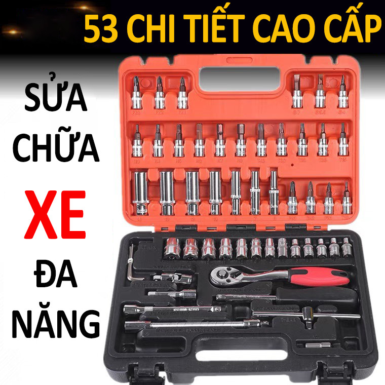 Bộ đồ nghề sửa chữa ô tô xe máy, gia dụng - Bộ dụng cụ vặn mở bulong ốc vít 53 chi tiết đa năng - Hàng Cao Cấp