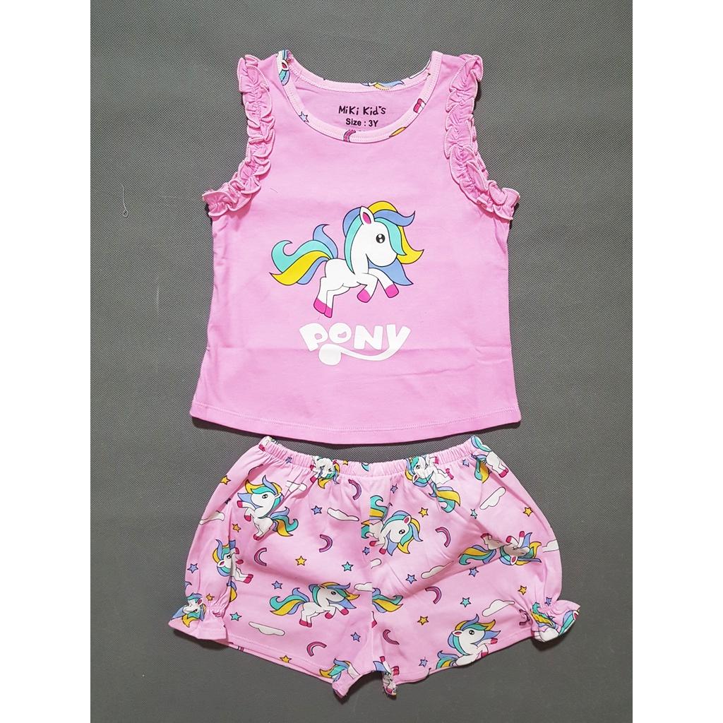 Bộ thun cotton sát nách bé gái in ngựa pony mát mẻ mùa hè
