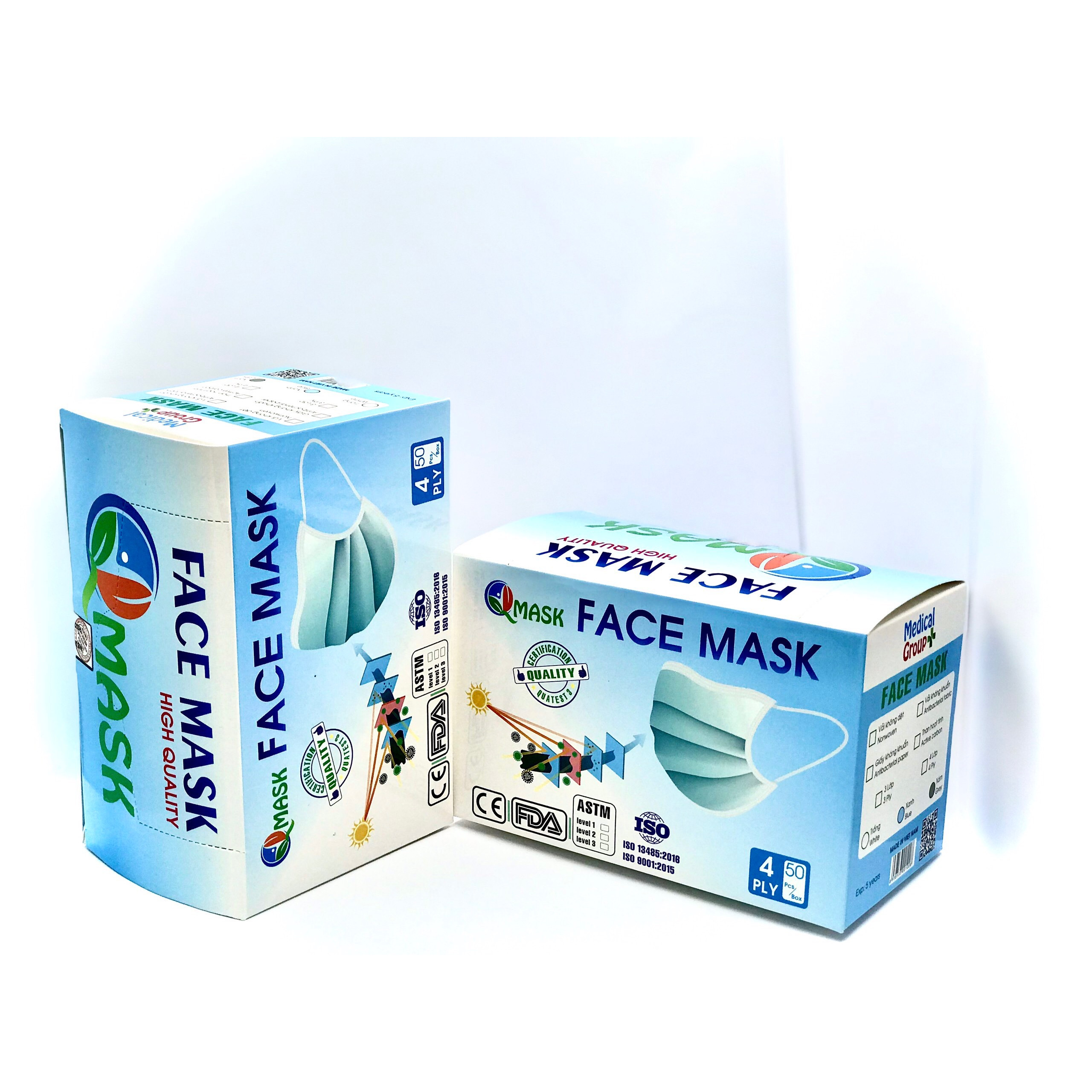 COMBO 2 HỘP KHẨU TRANG Y TẾ KHÁNG KHUẨN 4 LỚP QMASK ĐẠT TIÊU CHUẨN XUẤT KHẨU FDA HOA KỲ VÀ CE CHÂU ÂU- MÀU XANH