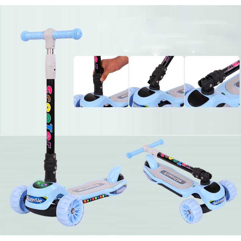 Xe Trượt Scooter Cho Bé, Xe Trượt Scooter Trẻ Em Có Đèn LED Phát Sáng, Phát Nhạc, Chất Liệu Nhựa PP An Toàn, Gọn Nhẹ