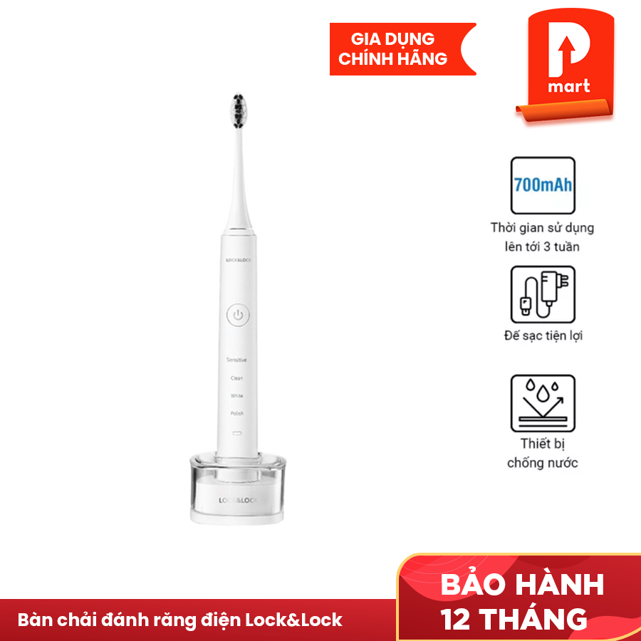 Bàn Chải Đánh Răng Điện Lock&amp;Lock ENR346WHT - DC3.7V, Trọng Lượng 235g, Sạc Không Dây - Màu Trắng