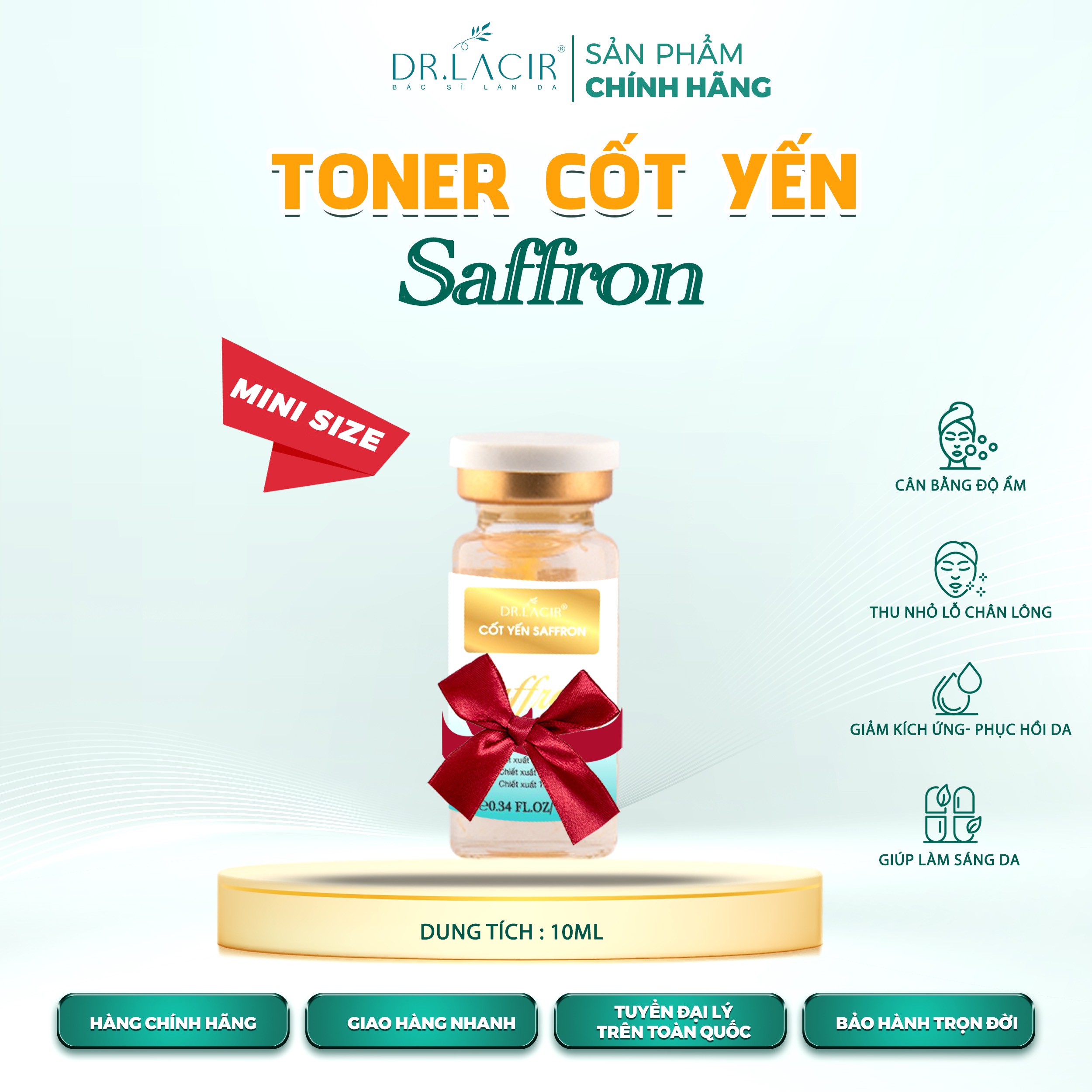 (Mini Size) Toner Cốt Yến Dr lacir (Cốt Yến Saffron) - Cân bằng độ pH cho da, làm sạch sâu (Chính Hãng Dr Lacir)