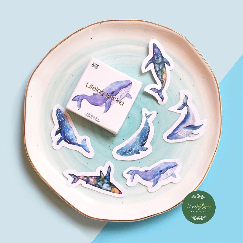 Bộ 45 miếng sticker hình dán cá heo xanh dùng trang trí sổ tay, sổ nhật kí/ bullet journal sticker - wt074
