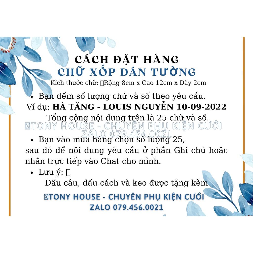 CHỮ XỐP TRANG TRÍ ĐÁM CƯỚI ĐỎ NHUNG VIỀN KIM TUYẾN - kèm keo dán chuyên dụng