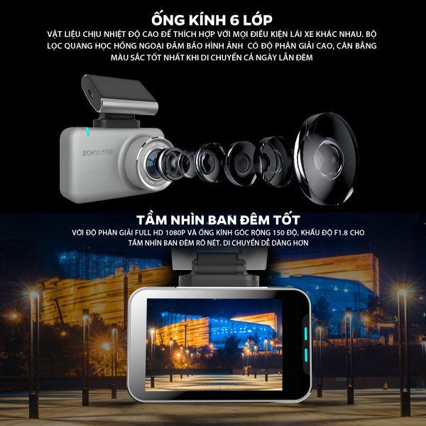 Camera Hành Trình Trước Sau Anytek Z1 Full HD Màn Cảm Ứng Tích Hợp Wifi Xem Trên Điện Thoại - Hàng Nhập Khẩu