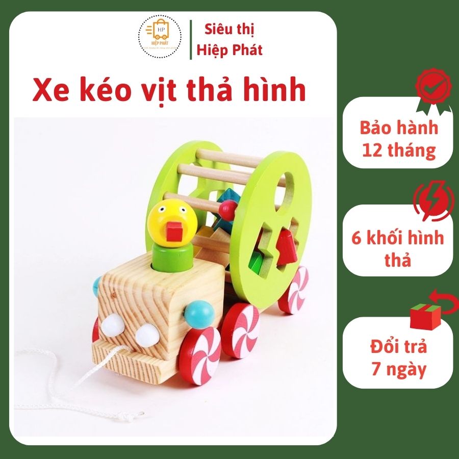 Đồ Chơi Xe Kéo Vịt Thả Hình Bằng Gỗ Cho Trẻ Học Tập Các Hình Khối