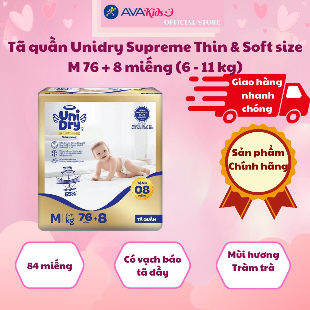 Tã quần Unidry Supreme Thin &amp; Soft size M 76 + 8 miếng (6 - 11 kg)