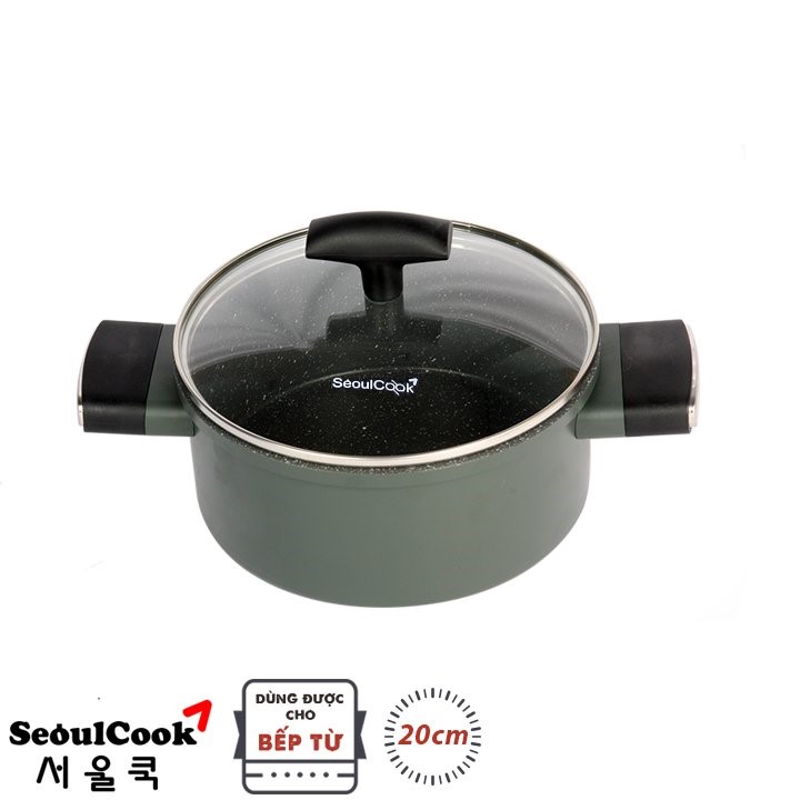 Bộ 2 nồi chống dính đáy từ Seoulcook Healthy, nồi 20cm + nồi 24 cm cao cấp Hàn Quốc, phong cách Châu Âu hiện đại, dùng được tất cả các bếp Induction