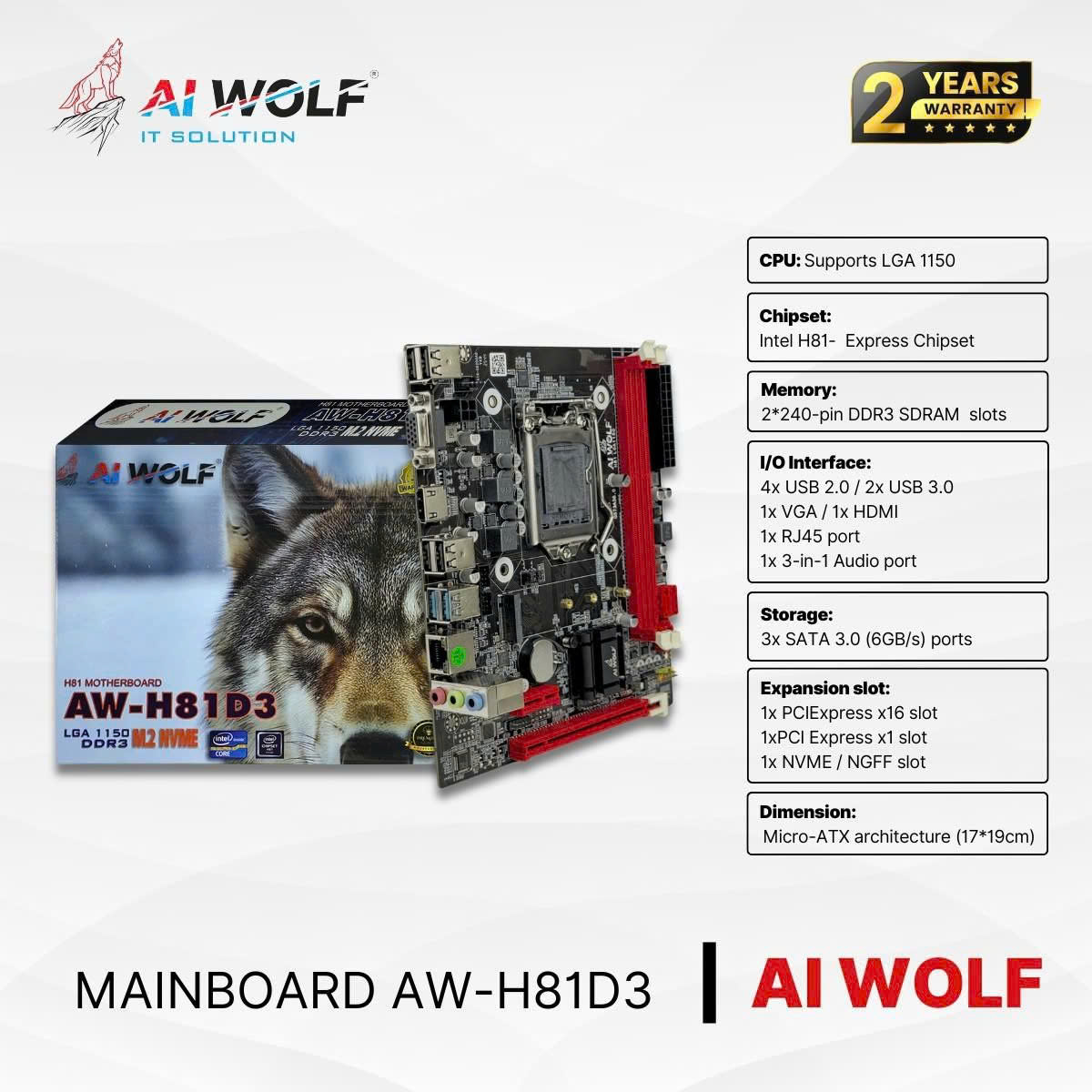 Bo Mạch Chủ Mainboard AIWOLF H81 D3 Socket LGA1150 – Hàng Chính Hãng