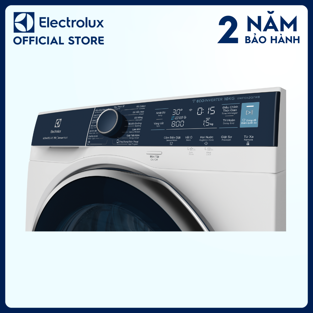 [Free Giao lắp] Máy giặt cửa trước Electrolux 10kg EWF1042Q7WB - Diệt 99.9% vi khuẩn, giặt sạch sâu, không cặn giặt tẩy, kết nối Wifi [Hàng chính hãng]