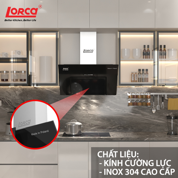 Máy Hút Mùi Kính Vát LORCA TA 6008P - 70cm - Hàng Chính Hãng Nhập Khẩu Ba Lan Sức Hút Lớn Êm Ái Tiết Kiệm