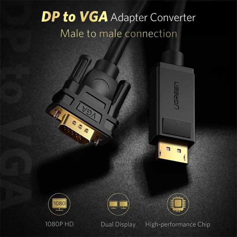 Cáp Chuyển đổi DisplayPort Sang VGA Cao Cấp 10247 | DP105 Màu đen Dài 1,5m | Độ Phân Giải 1920x1200 Hoặc HDTV