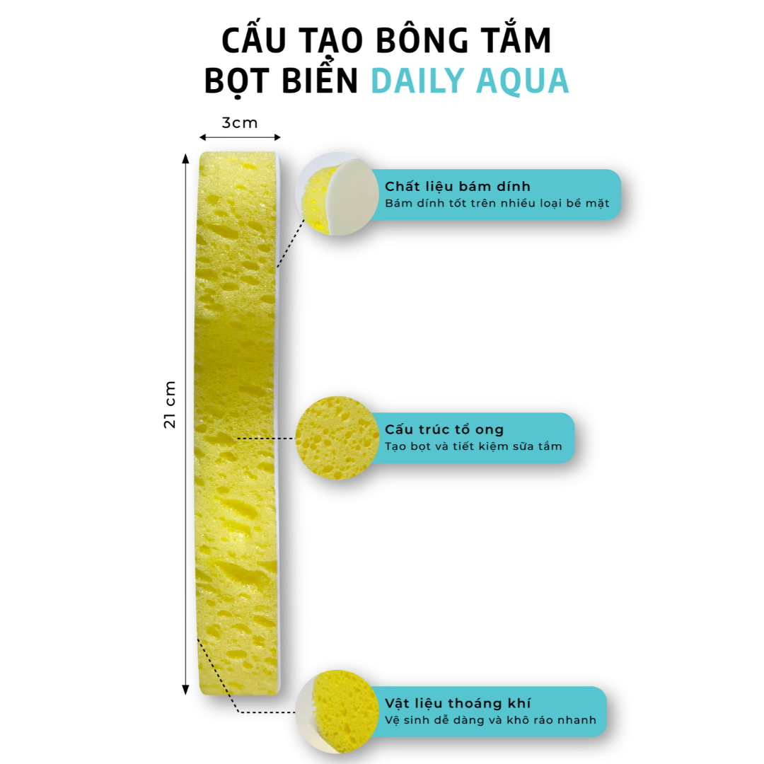 Bông Tắm Bọt Biển Daily Aqua - Làm sạch da, tẩy tế bào chết