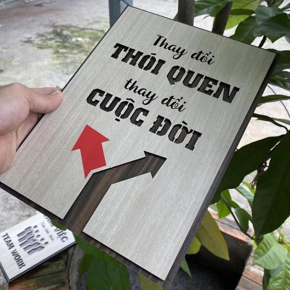 Tranh Gỗ Decor trang trí quán Coffee TBIG066 slogan câu nói hay ý nghĩa "thay đổi thói quen thay đổi cuộc đời