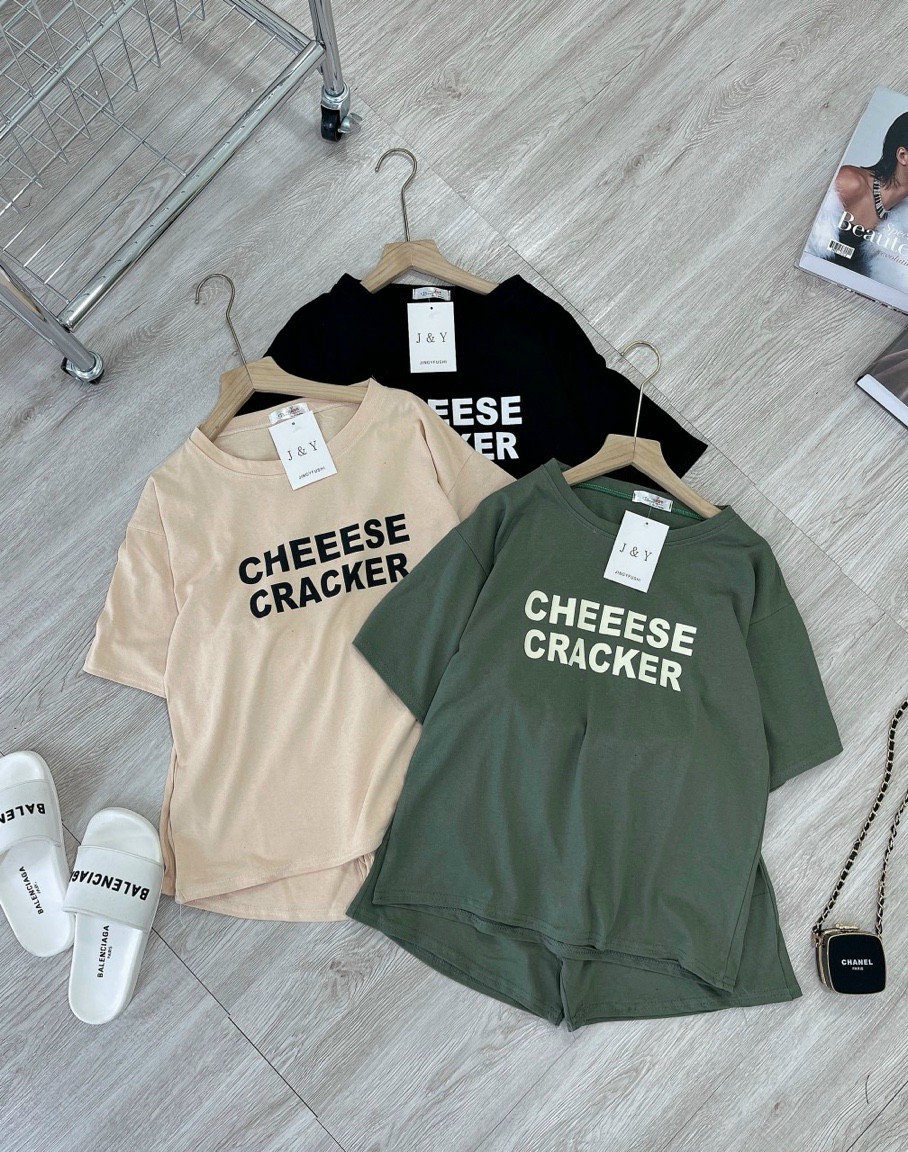 Set đồ thun áo phông in chữ Cheese kèm quần short, set nữ mùa hè đi chơi, Đồ bộ nữ mặc nhà in chữ chất thun cotton thoáng mát form dưới 65kg, Đồ Bộ Đùi, Set Bộ Nữ Cao Cấp Mặc Nhà Chất Vải Thun Cotton 100% Co Giãn Thoải Mái