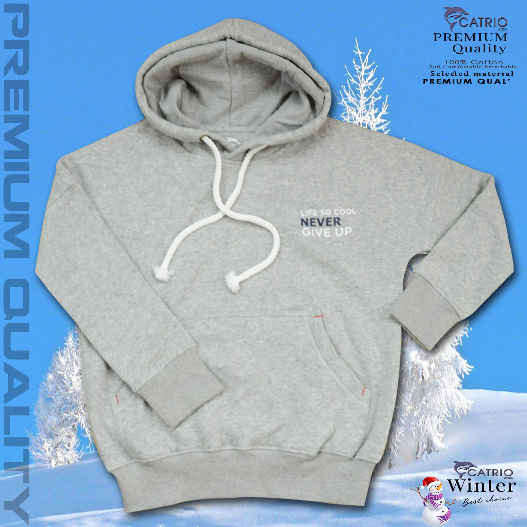 ÁO HOODIES TRẺ EM là áo thun dài tay, có mũ, có túi thời trang, vải 100% cotton dày và ấm vào mùa thu đông phù hợp với trẻ em cả bé trai và bé gái với hình in NEVER GIVE UP độc đáo ở phía trước và phía sau lưng in hình mountain có độ bền cao màu XÁM