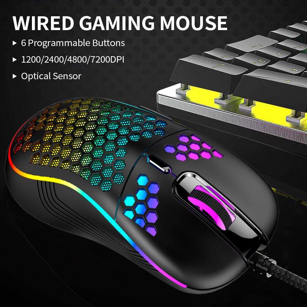 Wired Gaming Mouse 7200DPI Optical Mouse RGB Lightweight Gaming Mouse 1200/2400/4800/7200DPI/ 6 Programmable Buttons