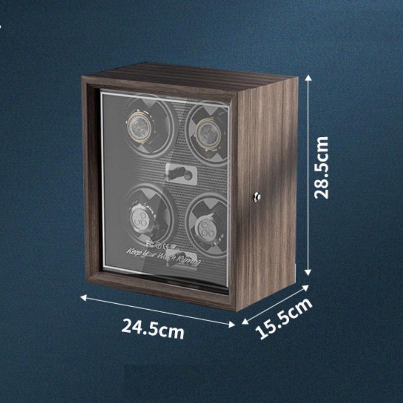 Hộp Xoay Đồng Hồ Gỗ 4 Chiếc Ngang, Hộp Lắc Đồng Hồ Automatic, Xoay Tự Động - 25x16x29cm